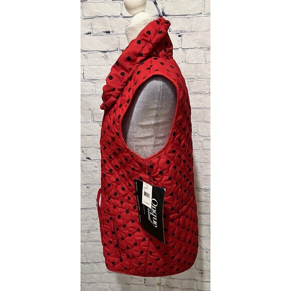 NWT Onque Casual red and black Polka Dot quilted lightweight Zip Front vest L - Picture 3 of 7